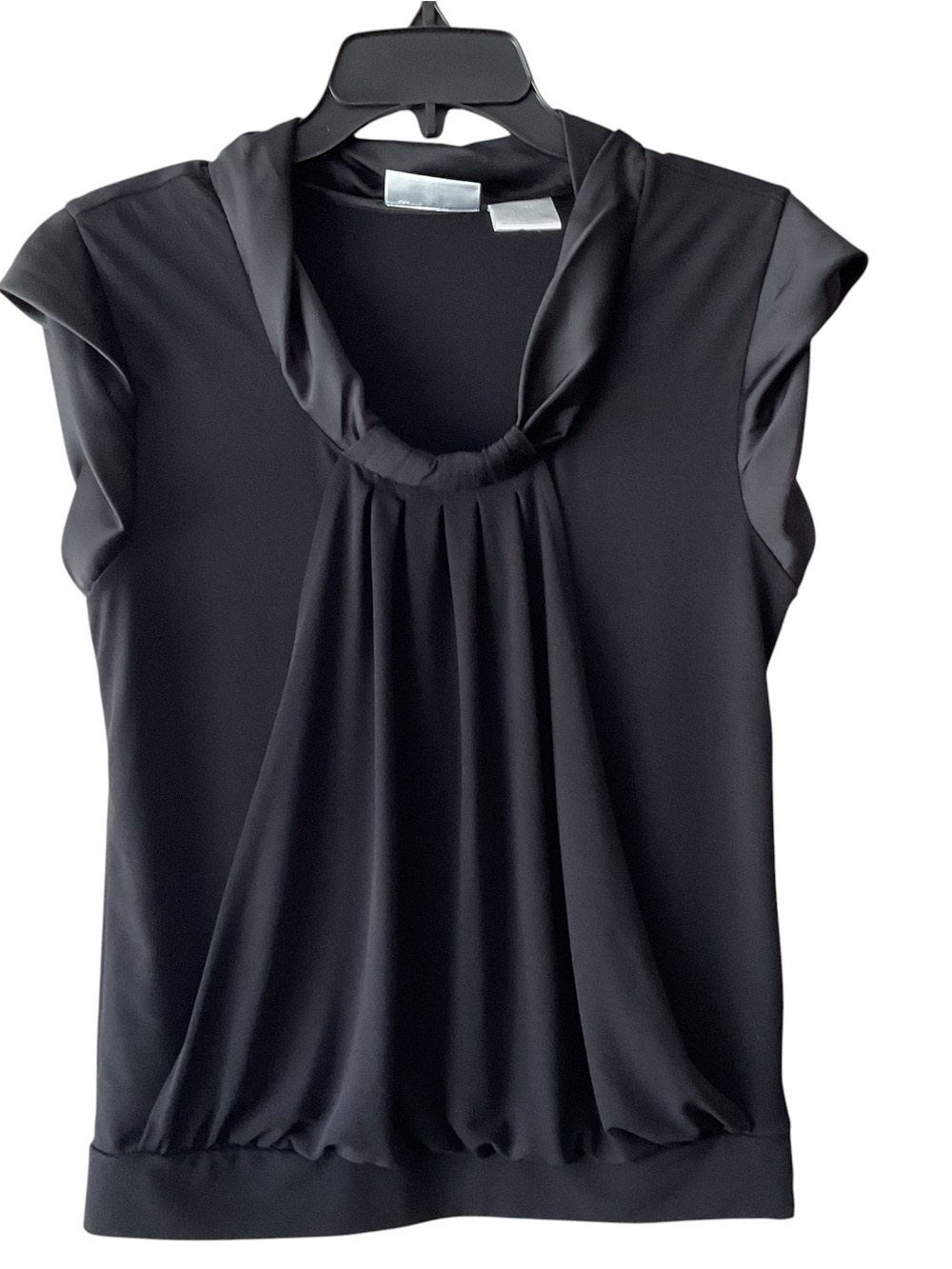 Worthington Black Sleeveless Draped Neck Blouse